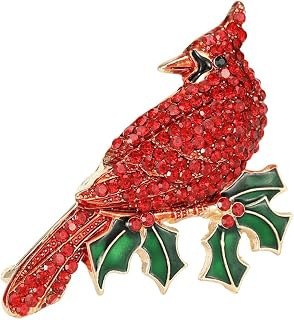 KKAMAGI Retro Style Cardinal Large Brooch Rhinestone Red Bird Pins for Women Accessories