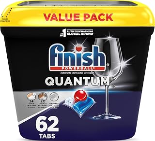 Finish Quantum Dishwasher Pods, No Pre-Rinse Dishwasher Detergent Soap Removes 24HR Dried-On Stain and Grease, Leaving a Virtually Spotless Shine, 62 Count
