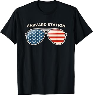 Harvard Station, MA Vintage US Flag Sunglasses T-Shirt
