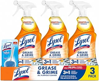 Reckitt Lysol Kitchen Pro Antibacterial Cleaner Trigger 22 Fl Oz (Pack of 3) - With 1ct Auto In-The-Bowl Toilet Cleaner, Atlantic Fresh