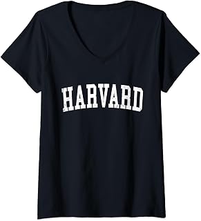 Womens Vintage Harvard IL Distressed White Varsity Style V-Neck T-Shirt