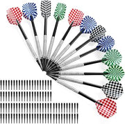 Pack of 12 Darts with Plastic Tip, Soft Darts Set, with 100 Plastic Dart Tips for Interchanging Electronic Dartboard, Professional Soft Darts