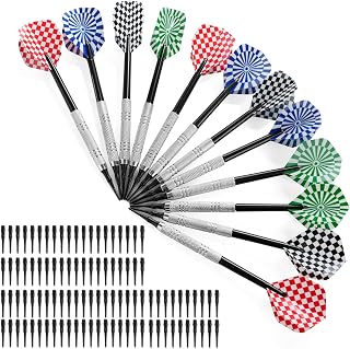 Pack of 12 Darts with Plastic Tip, Soft Darts Set, with 100 Plastic Dart Tips for Interchanging Electronic Dartboard, Professional Soft Darts