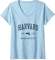 Womens Harvard MA Vintage Athletic Sports JSN1 V-Neck T-Shirt