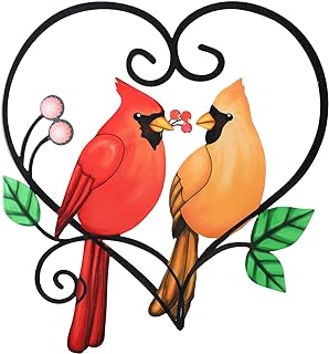 MUMTOP Cardinal Decor 12 Inch Heart-Shaped Metal Wall Art Indoor Outdoor