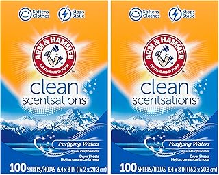 Arm & Hammer Fabric Softener Sheets, Purifying Waters, 100 sheets (Pack of 2)