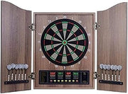 Electronic Dart Board, All-in-One Electronic Dartboard, Traditional Wooden Door Double Panel Electric Dart Machine Storage for 12 Darts