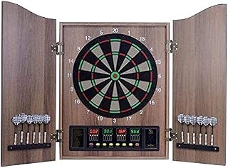 Electronic Dart Board, All-in-One Electronic Dartboard, Traditional Wooden Door Double Panel Electric Dart Machine Storage for 12 Darts