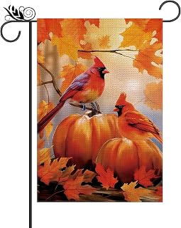 Fall Garden Flag Cardinal Pumpkins Double Sided Vertical Red Birds Flag Autumn Yard Lawn Outdoor Decor 12.5 x 18 Inch
