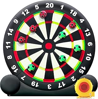 OZIS Giant Outdoor Inflatable Soccer Darts Board with 8 Soccer Balls & 350W Blower for Kick Dartboard Sport Game(10FT Tall, Black)