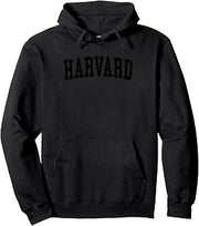 Vintage Harvard IL Distressed Black Varsity Style Pullover Hoodie