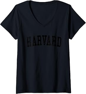 Womens Vintage Harvard IL Distressed Black Varsity Style V-Neck T-Shirt