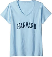 Womens Harvard MA Vintage Athletic Sports JSN2 Navy Print V-Neck T-Shirt