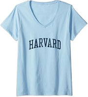 Womens Harvard NE Vintage Athletic Sports JSN2 Navy Print V-Neck T-Shirt