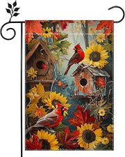 Fall Cardinal Bird Garden Flag Double Sided 12x18 Outdoor Decor