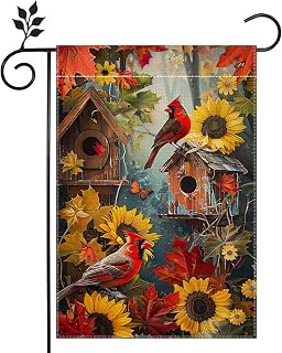 Fall Cardinal Bird Garden Flag Double Sided 12x18 Outdoor Decor