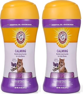 Arm & Hammer Cat Litter Deodorizing Crystals with Baking Soda, Odor Neutralizer, Dissolving Litter Box Deodorizer for Cat Litter Odor Control, Lavender and Vanilla Scent, 15 Oz - 2 Pack