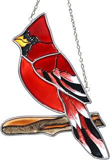 Red Cardinal Stained Glass Suncatcher for Window Hanging Decor