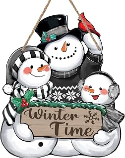 Winter Time Snowman Front Door Sign, Cardinal Red Bird Wood Door