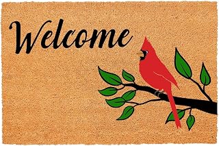 Funny Coir Doormat Cardinal Birds Welcome Front Porch Patio Decor - Heavy-Duty PVC Back Non Slip Outdoor Coir Doormat Novelty Gift - 23.6 x 15.7 inch