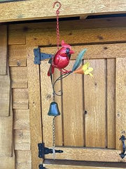 Whimsical Hanging Metal Cardinal w/Cast Iron Bell Windchime Porch Outdoor Decor