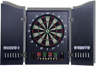 Electronic Dart Board Set with Cabinet, Double Wood Door Panel Electric Darts Machine, Darts Game with LED Display, Suitable for Parties and Game Nights