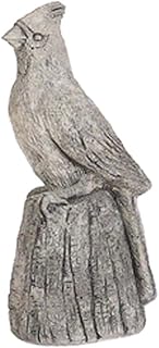 Solid Rock Stoneworks Cardinal Bird Statue on a Stump, 13 Inches Tall, Pre Aged Color