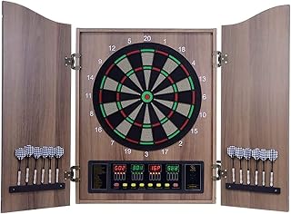 Electronic Dartboard & Cabinet, with 6 Tip Darts, Double Door Design Metal Corner Guard, Professional Dart Board for Adults