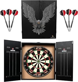 Ruthless Home Darts Centre with or Without LED Light Options | Home Dart Board Centre Including Cabinet, Dartboard and 2 Sets of Darts.