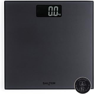 Salter Frosted Matt Bathroom Scale – Electronic Digital Bodyweight Scale, 180kg/28st 3lb, LCD Easy Read Display, Step On Instant Accurate Readings, Neat Slim Storage, Includes Battery, SA00599CFEU12