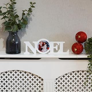 Johnson Plastics Plus Sublimation Christmas White Coated Wood Word Blocks Décor for Holiday– Sublimation Ready with 3.74” Plate- Noel