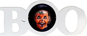Johnson Plastics Plus JPPlus Sublimation Halloween White Coated Wood Word Blocks Décor for Halloween– Sublimation Ready with 3.74” Plate- Boo