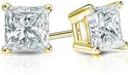 18K Yellow Gold Princess Cut White Sapphire Stud Earrings plated