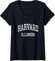 Womens Harvard Illinois IL Vintage Athletic Sports Design V-Neck T-Shirt