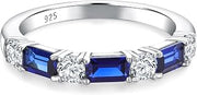 3.5mm Half Eternity Band Sterling Silver Rings for Women Sapphire/Ruby/Emerald and Cz Wedding Bands 7 Stone Stackable Birthstone Ring Anniversary Jewelry Size 6-10