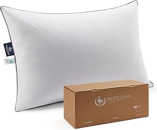 Pacific Coast Bed Pillow, Luxury Hotel Goose Feather and Down Pillow for Sleeping with 100% Cotton Shell, Medium-Firm, Standard Size