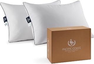 Pacific Coast Goose Feather and Down Bed Pillows Standard Size Set of 2, Hotel Pillow for Sleeping, Downproof, Medium-Firm, Fluffy, 100% Cotton Shell