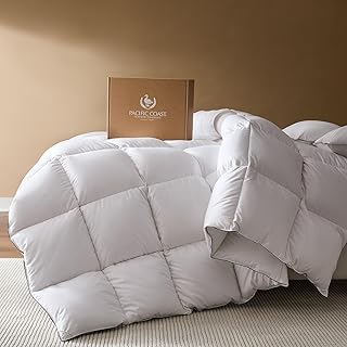 Pacific Coast Goose Feather Down Fiber Comforters Twin Size, Extra Fluffy White Duvet Insert, Ultra-Soft, Breathable, All Season Hotel Luxury Bedding Comforters, 8 Corner & Center Loops (68"x90")