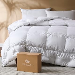 Pacific Coast Twin Comforter Filled with White Goose Down Bed Comforter, Fluffy All Season Luxury Hotel White Duvet Insert with 8 Loops, 68"x90"