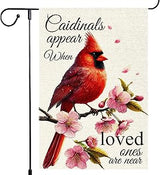 Spring Cardinal Garden Flag 12x18 Inch Double Sided Small Burlap Outdoor Yard Lawn Peach blossom Rustic Farmhouse Seasonal Wildflowers Anniversary Flags Decorations