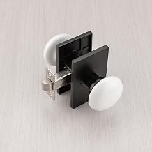 NCL White Door Knob, Matt Black Porcelain Door Knobs Interior, Rectangle Door Levers for Bedroom and Bathroom, Privacy Door Handles with Lock