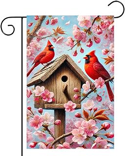 Spring Garden Flag 12 x 18 Inch Cardinal Birdhouse Yard Decor
