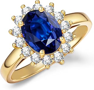 Lab Grown Royal Blue Sapphire Ring For Women, Princess Diana Inspired