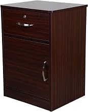 Dynarex One Door/One Drawer Nightstand - Bedside Table Cabinet with Lockable Top Drawer – Fully Assembled - Wood & Laminate Construction - Premium Mahogany Finish