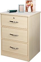 Dynarex Three-Drawer Night Stand - Bedside Table Cabinet with Lockable Top Drawer - Durable Wood & Laminate Construction - Elegant Oak Finish
