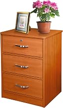 Dynarex Three-Drawer Night Stand - Bedside Table Cabinet with Lockable Top Drawer - Durable Wood & Laminate Construction - Elegant Cherry Finish