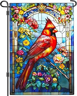 Spring Summer Red Cardinal Garden Flag Floral Flowers Garden Flags for Outside 12×18 Inch Double Sided Outdoor Small Easter Cardinal Yard Sign Decorations Garden Flag