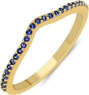 18K Yellow Gold Plated Created Emerald Ruby Sapphire & Simulated Diamond Stone Stackable Ring Wishbone Chevron Half-Eternity Bands For Women - Gift for Her