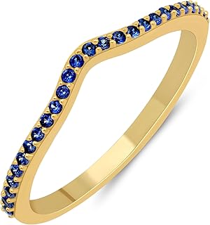 18K Yellow Gold Plated Created Emerald Ruby Sapphire & Simulated Diamond Stone Stackable Ring Wishbone Chevron Half-Eternity Bands For Women - Gift for Her