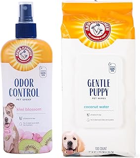 Arm & Hammer Dog Grooming Bundle - Super Deodorizing Spray (Kiwi Blossom, 8 oz) & Deodorizing Wipes (Coconut, 100 Count), Odor Eliminator for Dogs & Puppies, Whole Body & Face Cleaning